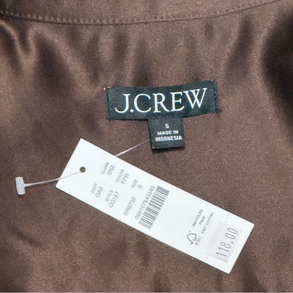 J Crew Etienne French Press Cropped Button Up Shirt in Duchesse Satin
